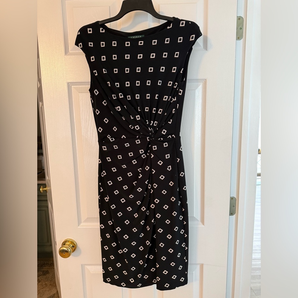 Ralph Lauren Black and White Square Print Midi Dress